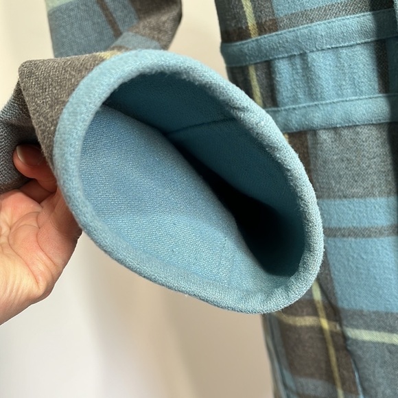 Vtg Plaid Reversible Women's Medium Trench Coat Robin Egg Blue Rockabilly Retro - Picture 6 of 15